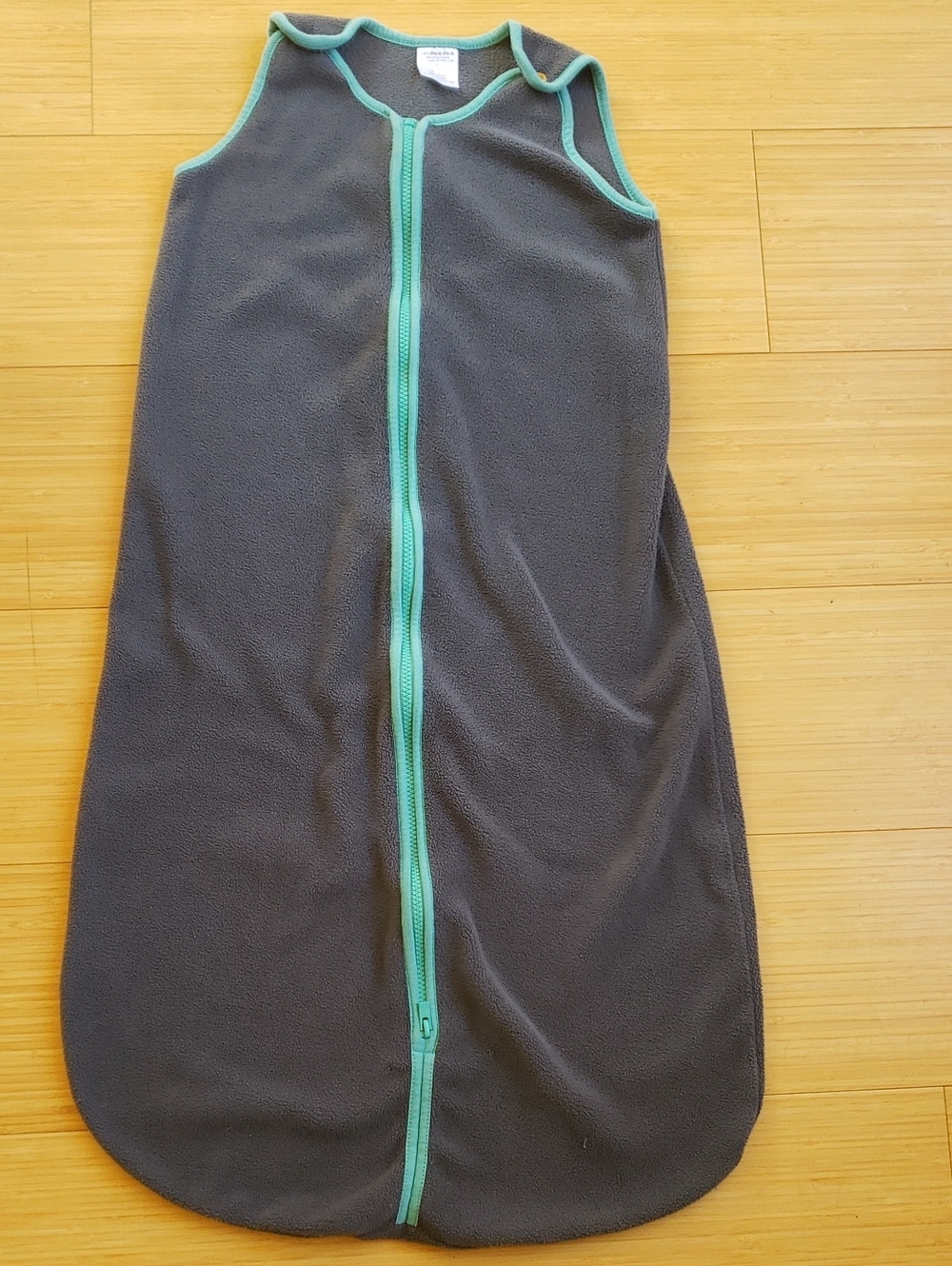 Sleeveless Gray Baby Sleep Sack with Teal Trim